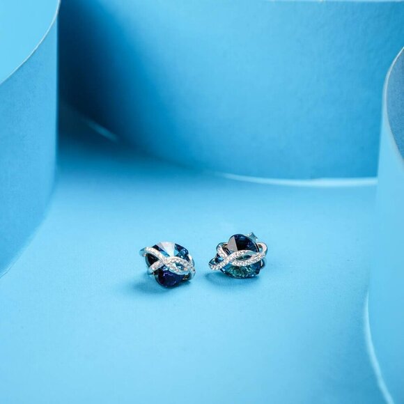 Infinity Heart Earrings Sterling Silver Love Earrings Embellished with Crystals - Picture 2 of 7